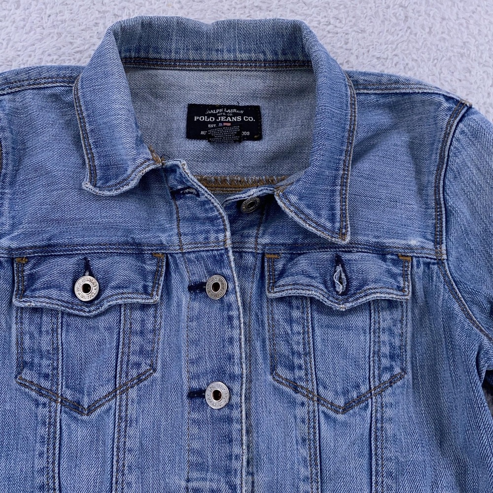Vtg Ralph Lauren Polo Jeans Denim Jacket Womens XS CROPPED FIT Stretch Trucker‎